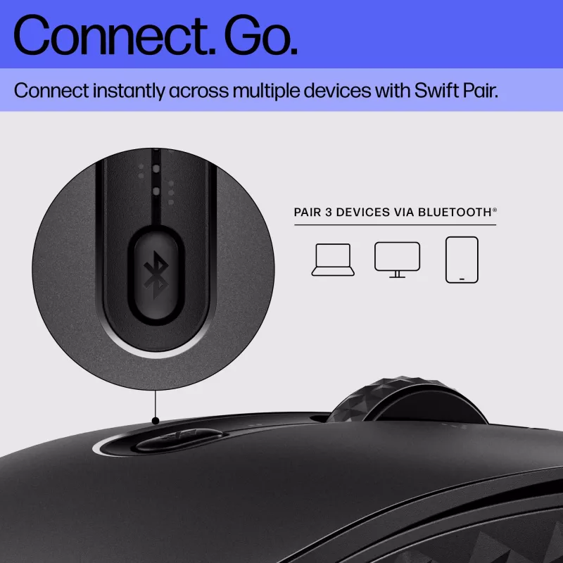 HP 695 Wiederaufladbare kabellose Maus, beidhändig, Bluetooth, 4000 DPI, Schwarz