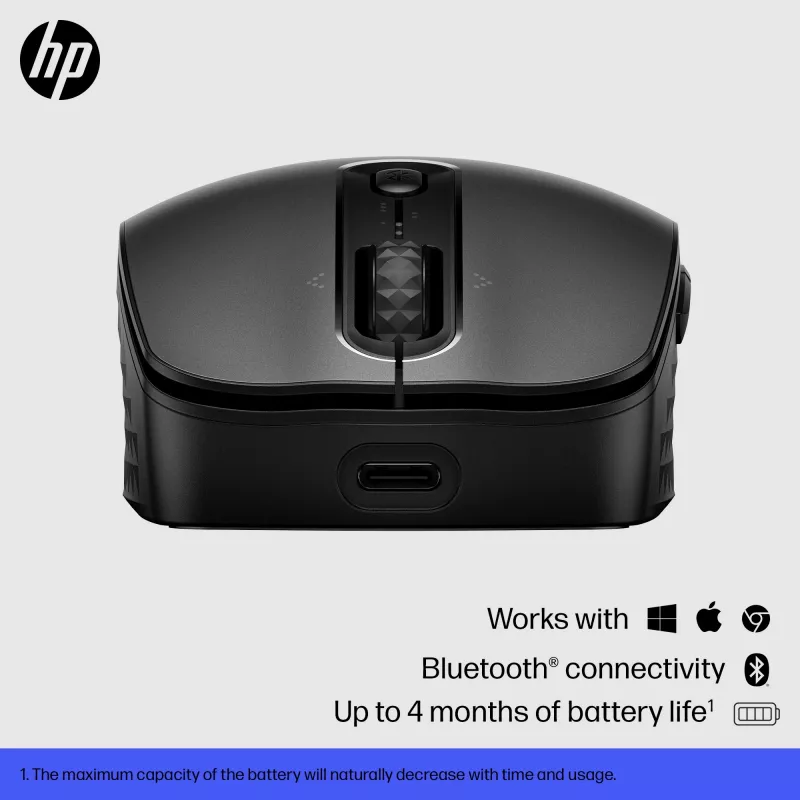 HP 695 Wiederaufladbare kabellose Maus, beidhändig, Bluetooth, 4000 DPI, Schwarz