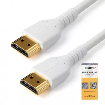 StarTech.com 3ft (1m) schlank HDMI 2.0-Kabel, Flexibles Premium-zertifiziertes HDMI-Kabel mit Ethernet, UHD 4K 60Hz HDR10, Robustes Aramidgewebe-Design mit TPE-Mantel, Weiß