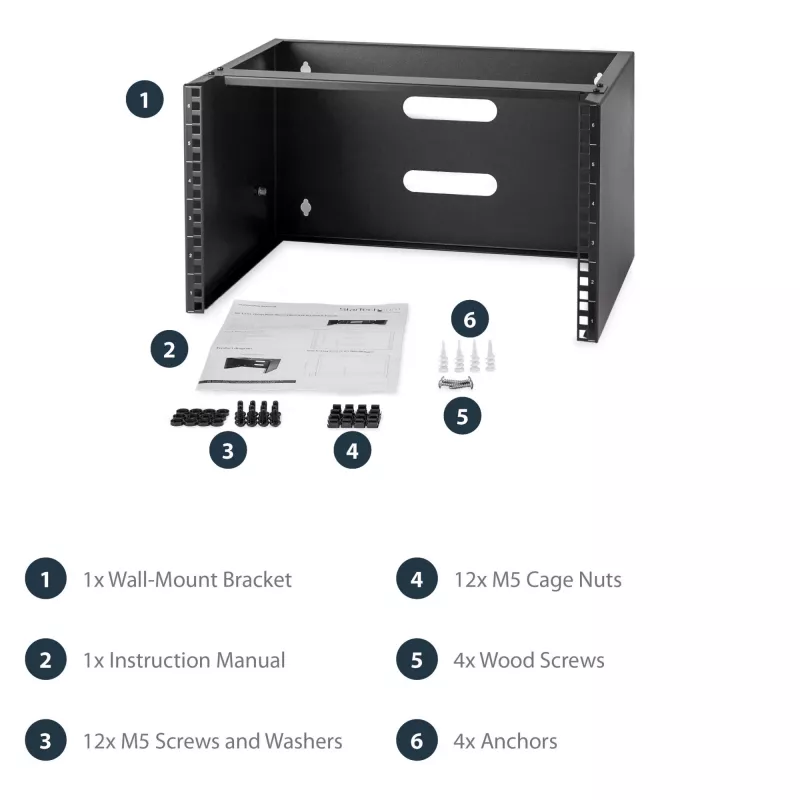 StarTech.com WALLMOUNT6 6HE Wandmontage-Halterung für Patchpanel, 19 Zoll, 35,5 cm tief, Stahl, Schwarz