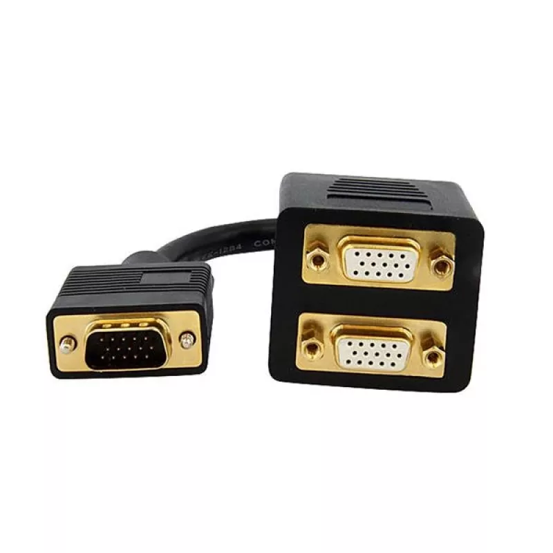 StarTech.com VGASPL1VV VGA-auf-2x-VGA-Video-Splitterkabel, HD-15 Stecker/Buchse, 0,3 m, vergoldet, Schwarz