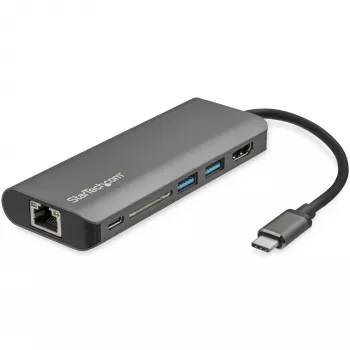 StarTech.com USB C Multiport-Adapter – USB-C Travel Dock mit 4K HDMI, 3x USB 3.0 Hub, SD/SDHC, GbE, 60W PD 3.0 Pass-Through – USB Type-C/Thunderbolt 3 – Ersetzt DKT30CSDHPD