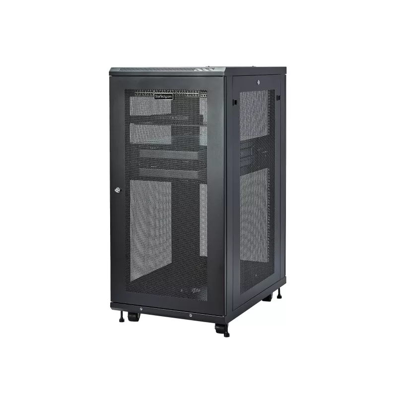 StarTech.com 4-Post 24U Server-Rack-Schrank, abschließbarer 19-Zoll-Datenrackschrank für Computer-/AV-/IT-Ausrüstung, Büro-/Heimnetzwerk-Rack mit Rollen und verstellbaren Montageschienen