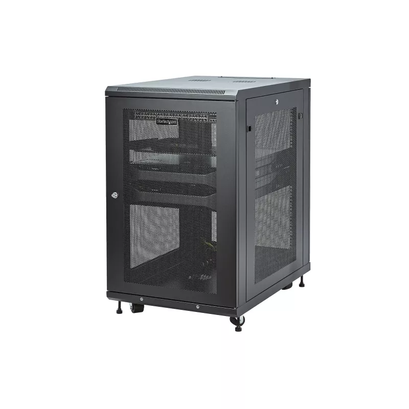 StarTech.com 4-Pfosten 18U Server-Rack-Schrank, abschließbarer 19-Zoll-Daten-Rack-Schrank für Computer / AV / IT-Equipment, Büro- / Heimnetzwerk-Rack mit Rollen & verstellbaren Montageschienen
