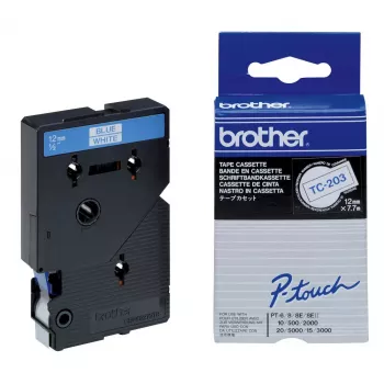 Beschriftungsband 12 mm Brother TC203 Blau auf Weiß