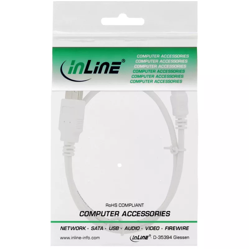InLine USB 2.0 Mini-Kabel, Typ-A Stecker / Mini-B Stecker (5-polig), weiß, 0,5 m