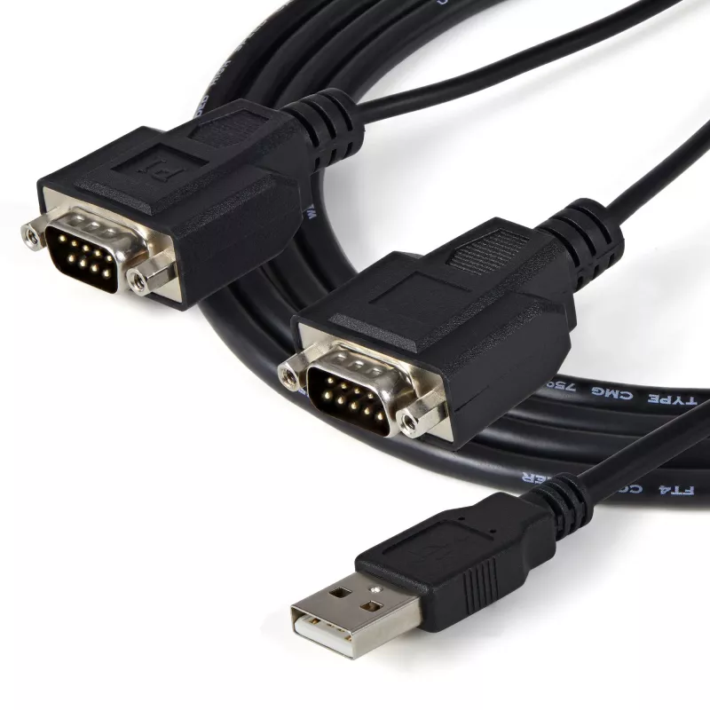 StarTech.com ICUSB2322F 2-Port FTDI USB-auf-Seriell-RS232-Adapterkabel, USB 2.0, 2,1 m, Schwarz