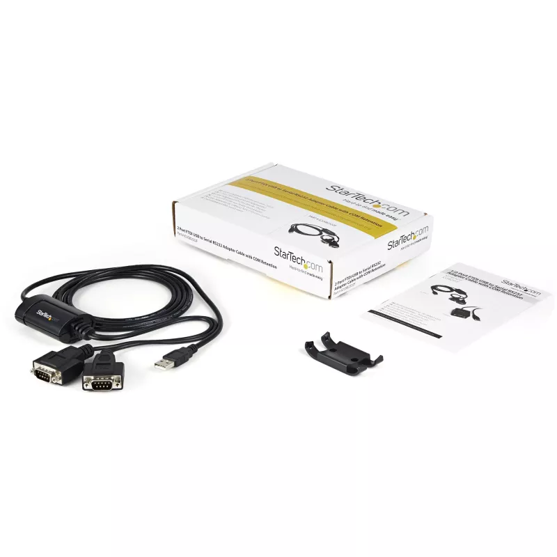 StarTech.com ICUSB2322F 2-Port FTDI USB-auf-Seriell-RS232-Adapterkabel, USB 2.0, 2,1 m, Schwarz