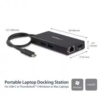 StarTech.com USB-C-Multiport-Adapter – USB-C-Reise-Dockingstation mit 4K HDMI – 60 W Power Delivery Pass-Through, GbE, 2 Ports USB-A 3.0 Hub – Tragbares Mini-USB-Typ-C-Dock für Laptops