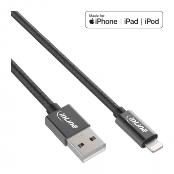 InLine Lightning USB-Kabel, für iPad, iPhone, iPod, schwarz/alu, 1m MFi-zertifiziert