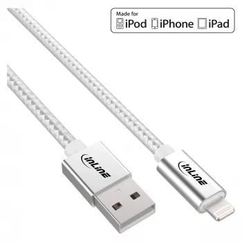 InLine Lightning USB-Kabel, für iPad, iPhone, iPod, silber/alu 2m MFi-zertifiziert