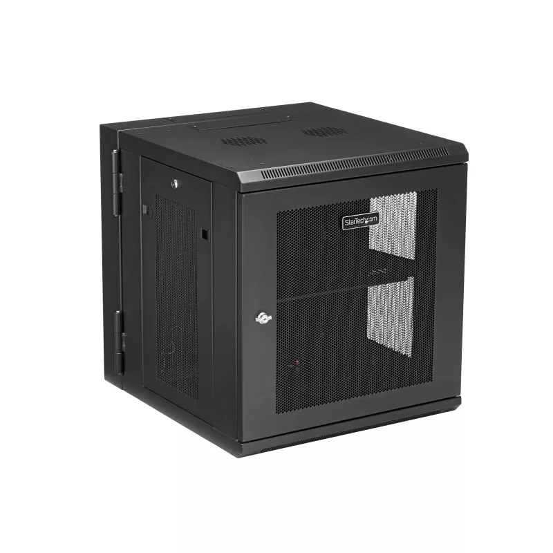 StarTech.com 4-Post 12U Wandmontage Netzwerkschrank mit 1U Ablage, 19 Zoll klappbarer wandmontierter Serverschrank für Daten / AV / Elektronik / Computerausrüstung, flexibles belüftetes Rack-Gehäuse
