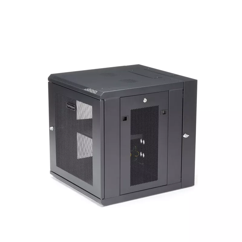 StarTech.com 4-Post 12U Wandmontage Netzwerkschrank mit 1U Ablage, 19 Zoll klappbarer wandmontierter Serverschrank für Daten / AV / Elektronik / Computerausrüstung, flexibles belüftetes Rack-Gehäuse