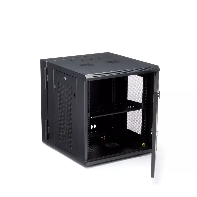 StarTech.com 4-Post 12U Wandmontage Netzwerkschrank mit 1U Ablage, 19 Zoll klappbarer wandmontierter Serverschrank für Daten / AV / Elektronik / Computerausrüstung, flexibles belüftetes Rack-Gehäuse