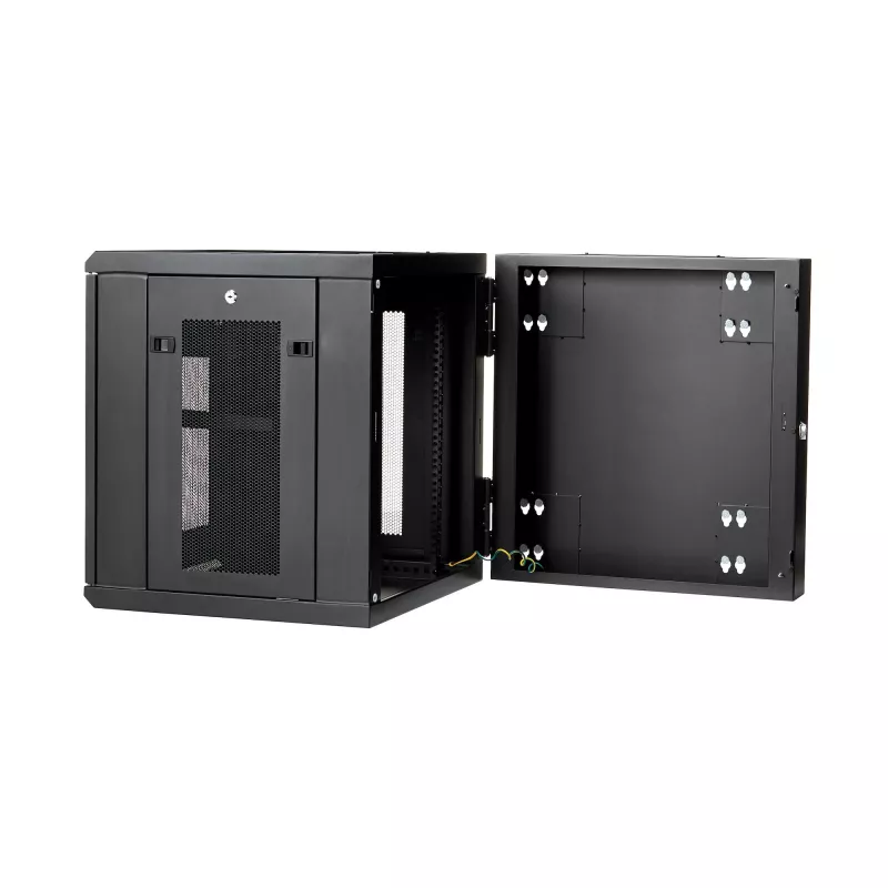 StarTech.com 4-Post 12U Wandmontage Netzwerkschrank mit 1U Ablage, 19 Zoll klappbarer wandmontierter Serverschrank für Daten / AV / Elektronik / Computerausrüstung, flexibles belüftetes Rack-Gehäuse