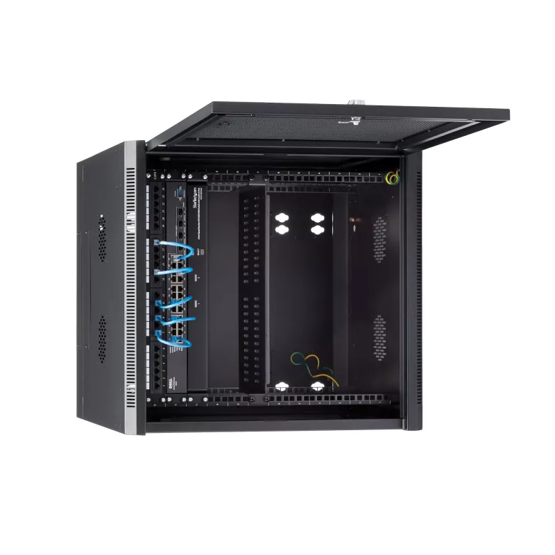 StarTech.com 4-Post 12U Wandmontage Netzwerkschrank mit 1U Ablage, 19 Zoll klappbarer wandmontierter Serverschrank für Daten / AV / Elektronik / Computerausrüstung, flexibles belüftetes Rack-Gehäuse