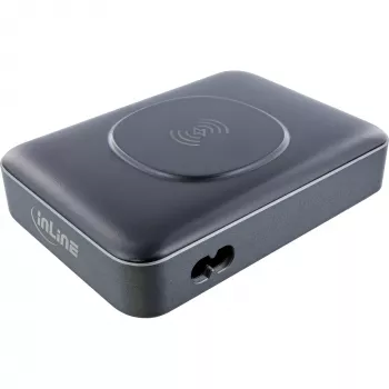 InLine Qi Powerstation Multiport Ladegerät, 4x USB-C + 2x USB-A, GaN 100 W, 15 W kabelloses Laden, Schwarz (31517K)