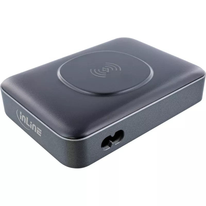 InLine Qi Powerstation Multiport Ladegerät, 4x USB-C + 2x USB-A, GaN 100 W, 15 W kabelloses Laden, Schwarz (31517K)