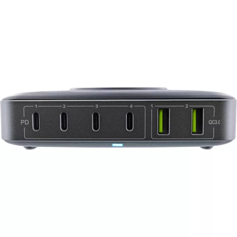 InLine Qi Powerstation Multiport Ladegerät, 4x USB-C + 2x USB-A, GaN 100 W, 15 W kabelloses Laden, Schwarz (31517K)