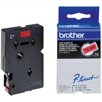 Beschriftungsband 9 mm Brother TC491 Schwarz auf Rot
