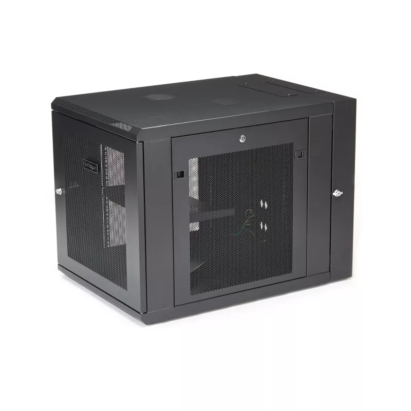 StarTech.com 4-Post 12U Wandmontage-Netzwerkschrank mit 1U Fach, 19 Zoll klappbares wandmontiertes Server-Rack für Daten / AV / Elektronik / Computerausrüstung, flexibles belüftetes Rack-Gehäuse