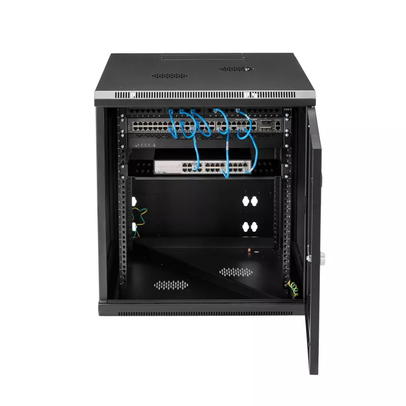 StarTech.com 4-Post 12U Wandmontage-Netzwerkschrank mit 1U Fach, 19 Zoll klappbares wandmontiertes Server-Rack für Daten / AV / Elektronik / Computerausrüstung, flexibles belüftetes Rack-Gehäuse
