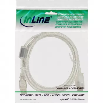InLine USB 2.0-Verlängerungskabel Typ A M/F, transparent, mit Ferrit, 2 m