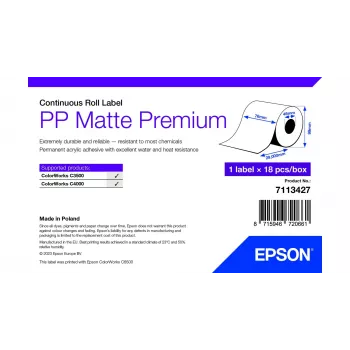 Epson PP Matte Label Premium, Endlosrolle, 76 mm x 29 m, Weiß, Selbstklebendes Druckeretikett, Endlosetikett, Rolle, Tintenstrahl, Acryl