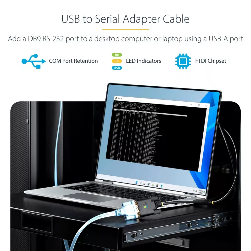 StarTech.com 2m USB-zu-Seriell-Adapterkabel, COM-Erhalt, austauschbare Schrauben/Muttern, USB-A auf DB9 RS232, FTDI IC, ESD-Schutz, Windows/macOS/Linux