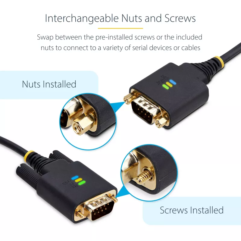 StarTech.com 2m USB-zu-Seriell-Adapterkabel, COM-Erhalt, austauschbare Schrauben/Muttern, USB-A auf DB9 RS232, FTDI IC, ESD-Schutz, Windows/macOS/Linux
