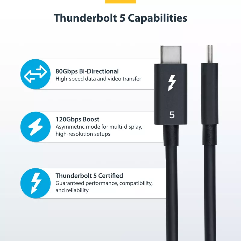 StarTech.com 1,5ft (50cm) Thunderbolt 5 Kabel, 80Gbit/s/Bis zu 120Gbit/s, 240W PD, 8K 60Hz, Zertifiziertes Thunderbolt Kabel - Kompatibel mit Thunderbolt 4/USB4/USB-C