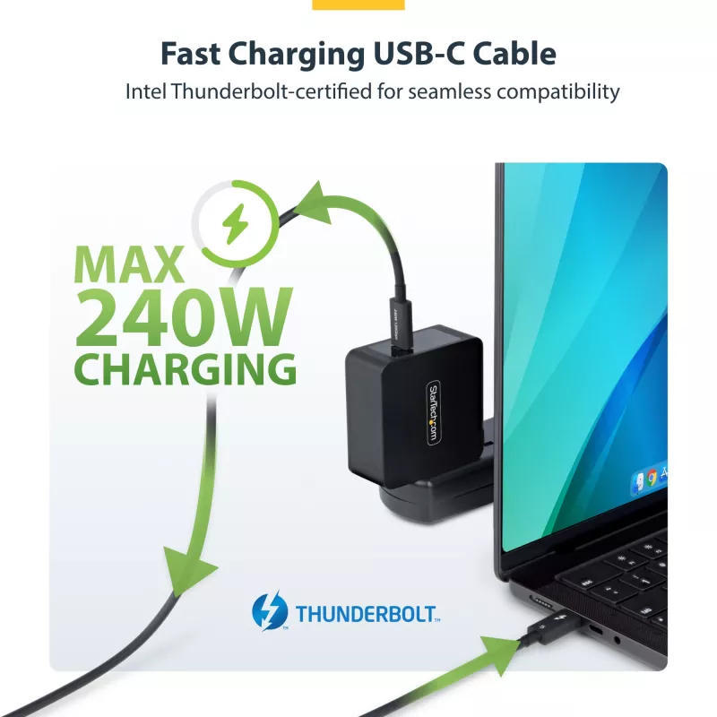 StarTech.com 1,5ft (50cm) Thunderbolt 5 Kabel, 80Gbit/s/Bis zu 120Gbit/s, 240W PD, 8K 60Hz, Zertifiziertes Thunderbolt Kabel - Kompatibel mit Thunderbolt 4/USB4/USB-C