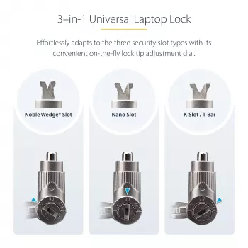 StarTech.com 3-in-1 Universal Laptop Lock 6.6ft (2m), Master Keyed Locking Kabel, Computer Security, Kompatibel w/Noble Wedge®/Nano/K-Slot; Anti-Theft Cut-Resistant Kabel