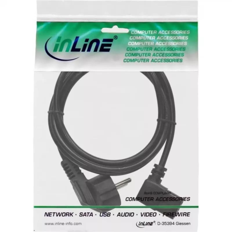 InLine Netzkabel, CEE 7/7 gewinkelt / 3-polig IEC C13 Stecker gewinkelt, 0,5 m