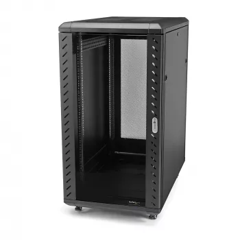 StarTech.com 4-Pfosten 18HE Serverschrank, abschließbarer 19-Zoll Datenschrank für Computer / AV / IT-Equipment, Büro- / Heimnetzwerk-Schrank mit Rollen & verstellbaren Montageschienen