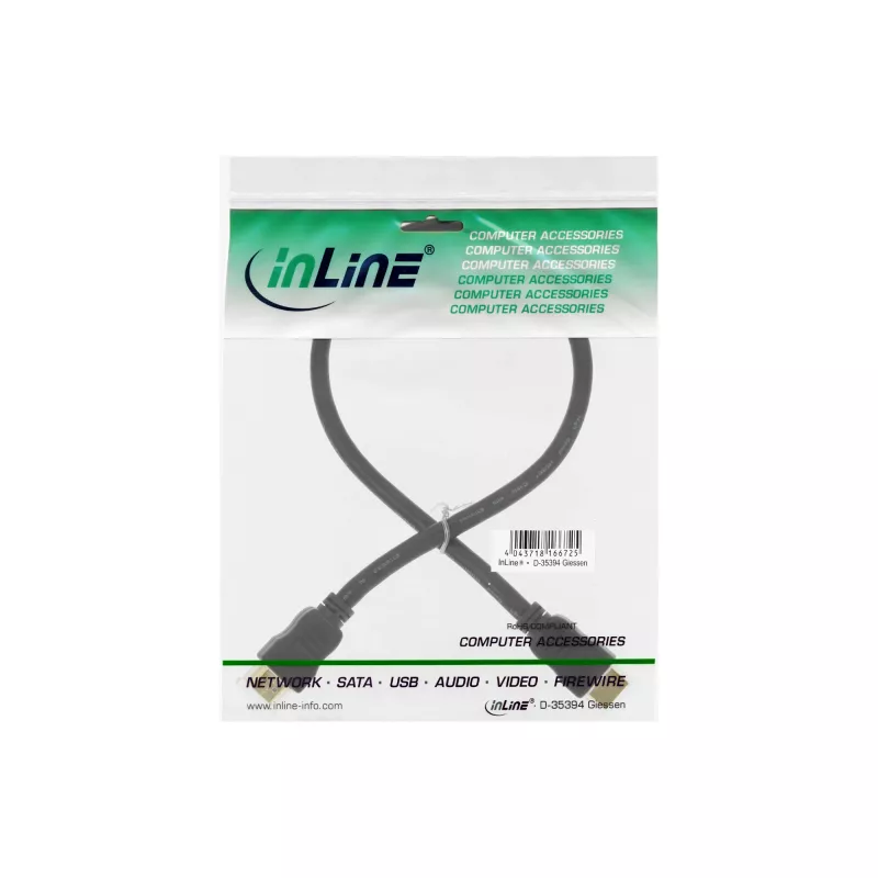 InLine High Speed HDMI-Kabel mit Ethernet, M/M, schwarz, vergoldete Kontakte, 1m