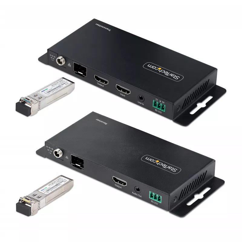 StarTech.com ST121HD20FXA2 4K 60Hz HDMI-über-Glasfaser-Extender-Kit, bis 1 km (Singlemode) / 300 m (Multimode), LC, HDR, HDCP, Audio/RS232/IR, Sender und Empfänger