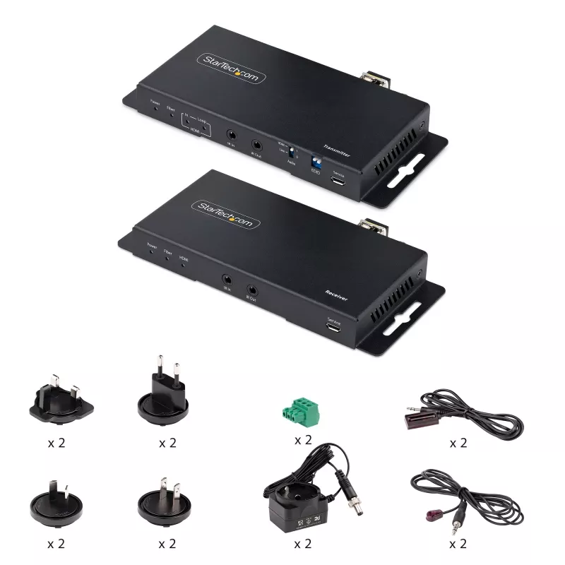 StarTech.com ST121HD20FXA2 4K 60Hz HDMI-über-Glasfaser-Extender-Kit, bis 1 km (Singlemode) / 300 m (Multimode), LC, HDR, HDCP, Audio/RS232/IR, Sender und Empfänger