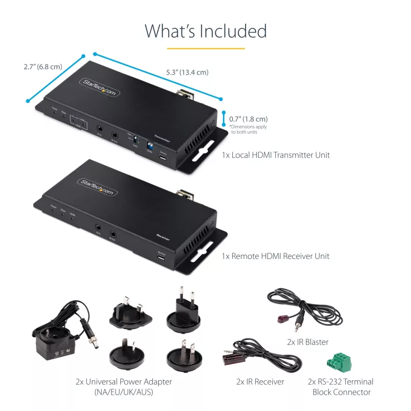 StarTech.com ST121HD20FXA2 4K 60Hz HDMI-über-Glasfaser-Extender-Kit, bis 1 km (Singlemode) / 300 m (Multimode), LC, HDR, HDCP, Audio/RS232/IR, Sender und Empfänger