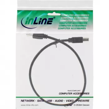 USB 2.0 Kabel Typ A Stecker / B Stecker schwarz 0,5m InLine 34550X