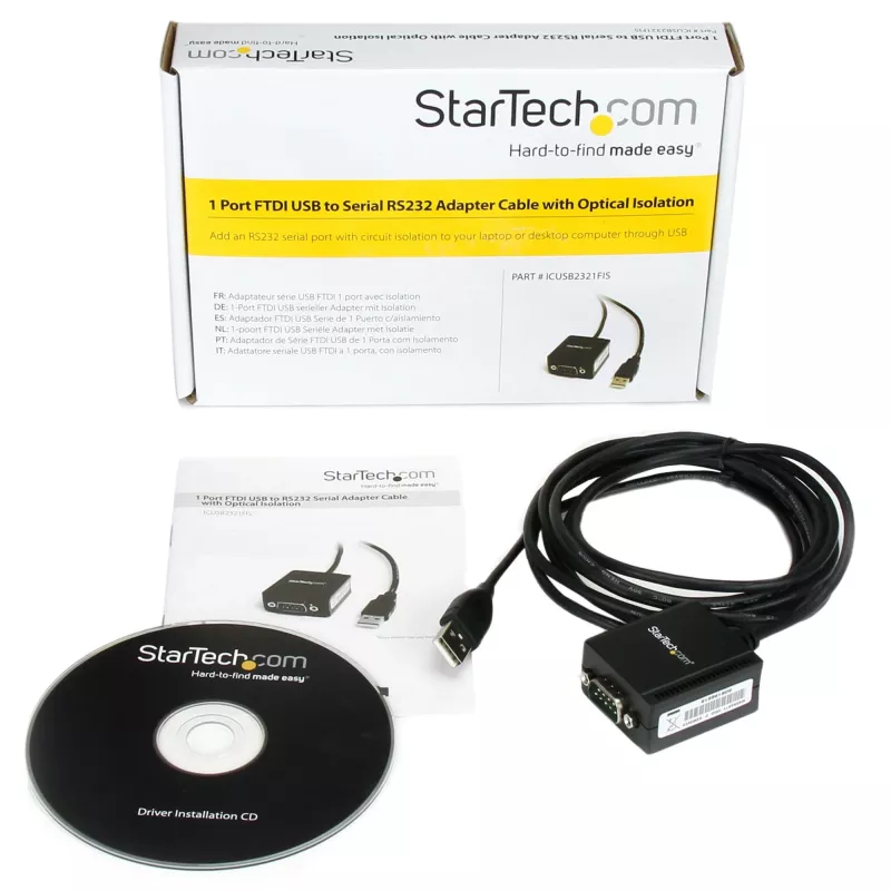 StarTech.com ICUSB2321FIS 1-Port FTDI USB-auf-RS232-DB9-Seriell-Adapterkabel, optisch isoliert, 2,5 m, schwarz