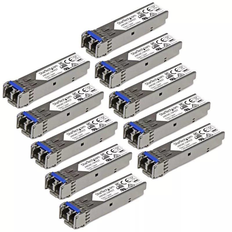 StarTech.com J4859C10PKST HPE-J4859C-kompatibles SFP-Transceiver-Modul, 1000BASE-LX, Gigabit Ethernet, SM/MM LC, 10 km / 550 m, 1310 nm, DDM, 10er-Pack
