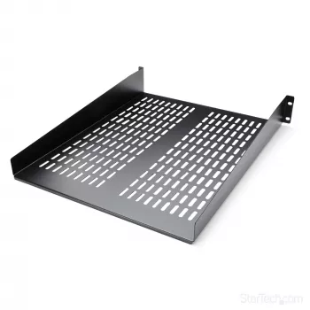 StarTech.com 2U Server-Rack-Einlegeboden – universelle belüftete Rack-Montage-Auslegerplatte für 19-Zoll-Netzwerkgeräterack und -schrank – robuste Stahlausführung – Tragfähigkeit 23 kg – 55,9 cm tiefer Boden, schwarz