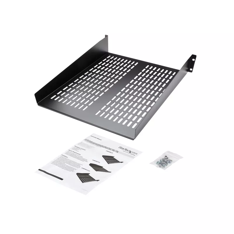 StarTech.com CABSHELF22V 2U belüfteter fest montierbarer Fachboden für Serverschrank, 19″, 22″ (55,9 cm) tief, bis 22 kg, Stahl, schwarz