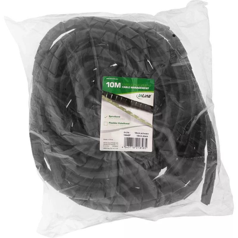 InLine 59946P Spiralband für Kabel, 10 m, 18 mm, schwarz