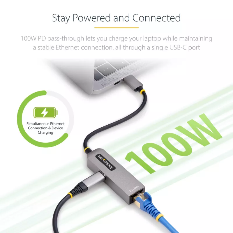 StarTech.com 2.5GbE USB-C zu Ethernet Adapter, 100W PD Passthrough, NBASE-T NIC, USB 3.0 Typ-C 2.5/1G Multi-Speed-Netzwerk, Thunderbolt-kompatibel, Windows & Mac