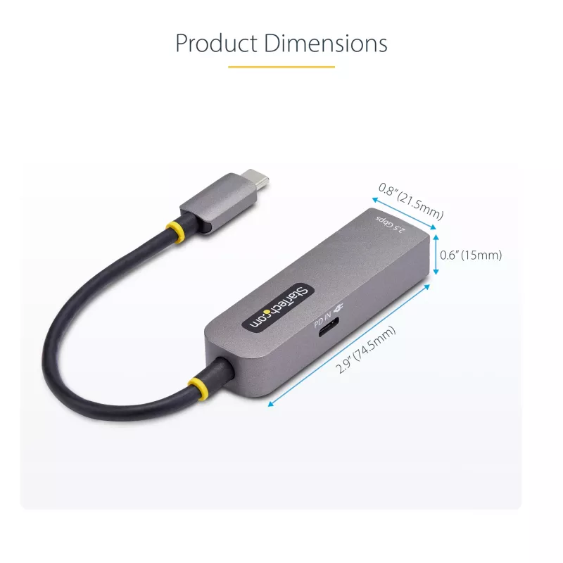 StarTech.com 2.5GbE USB-C zu Ethernet Adapter, 100W PD Passthrough, NBASE-T NIC, USB 3.0 Typ-C 2.5/1G Multi-Speed-Netzwerk, Thunderbolt-kompatibel, Windows & Mac