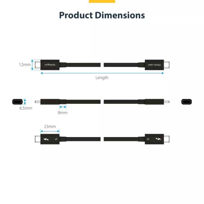 StarTech.com 2.6ft (80cm) Thunderbolt 5 Kabel, 80 Gbit/s/ bis zu 120 Gbit/s, 240 W PD, 8K 60 Hz, zertifiziertes Thunderbolt-Kabel – kompatibel mit Thunderbolt 4/USB4/USB-C