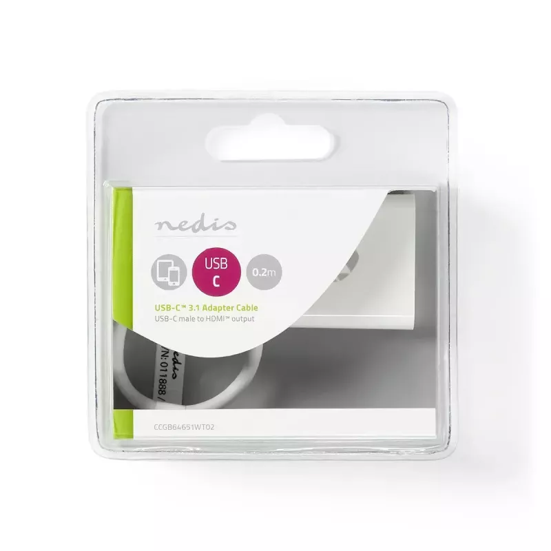 Nedis CCGB64651WT02 USB-C-auf-HDMI-Adapter USB 3.2 Gen1, 0,20 m, vernickelt, PVC, Weiß