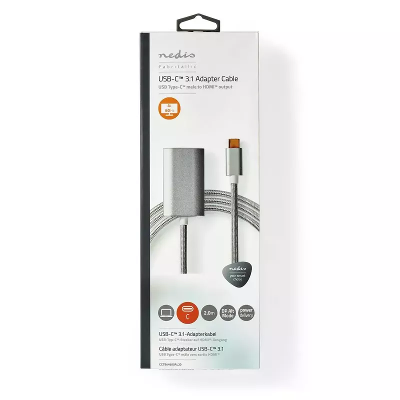 Nedis CCTB64680AL20 Videokabel-Adapter 2 m HDMI Typ A USB Typ-C Silber